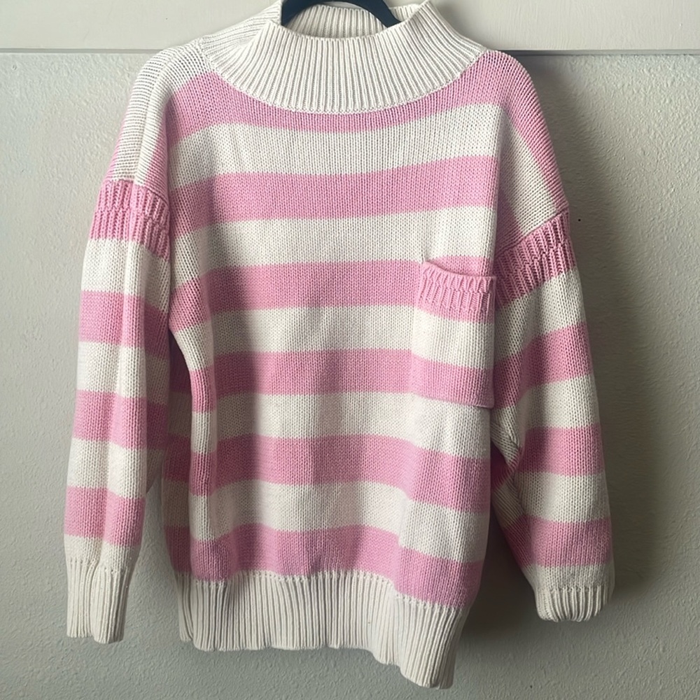 Vintage Trader Bay acrylic pink chunky striped mock neck sweater
